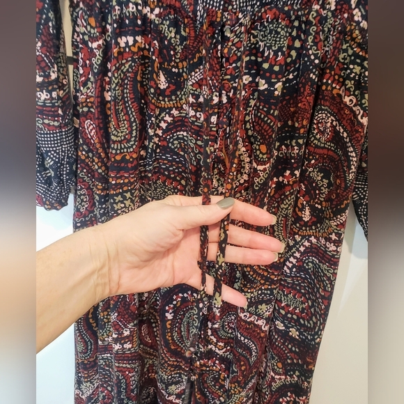Knox Rose Maxi Dress Long Sleeve Button Front Boho Night Sky Sz Medium Burgundy - Picture 3 of 15